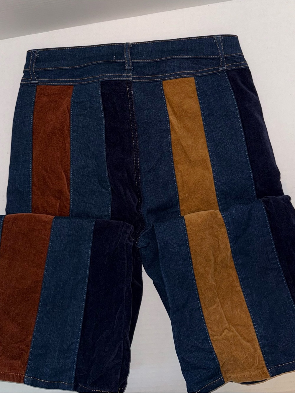 Denim and suede flare jeans, Altar'd State, striped patchwork design - Picture 2 of 6